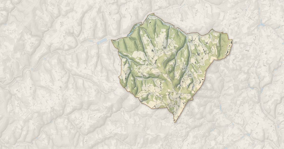 Portrait cartographique de Marcillac-Saint-Quentin : relief, eau, forêts, bâti et voies, calculés à partir des données de l'IGN