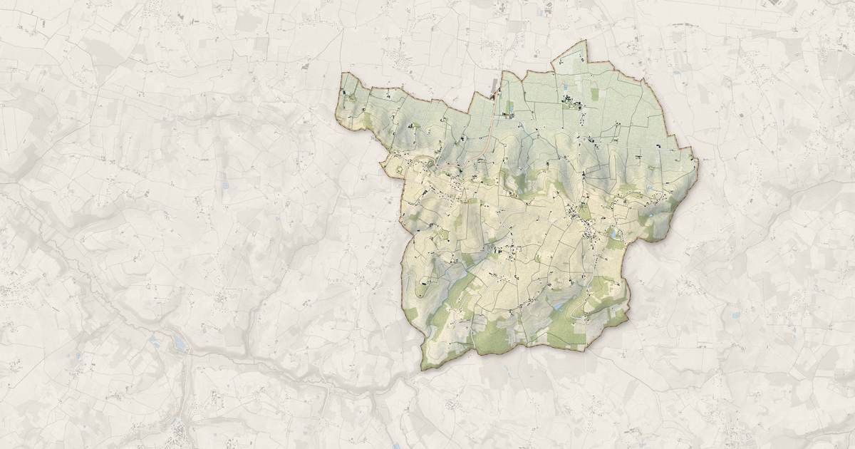 Portrait cartographique de Monbazillac : relief, eau, forêts, bâti et voies, calculés à partir des données de l'IGN