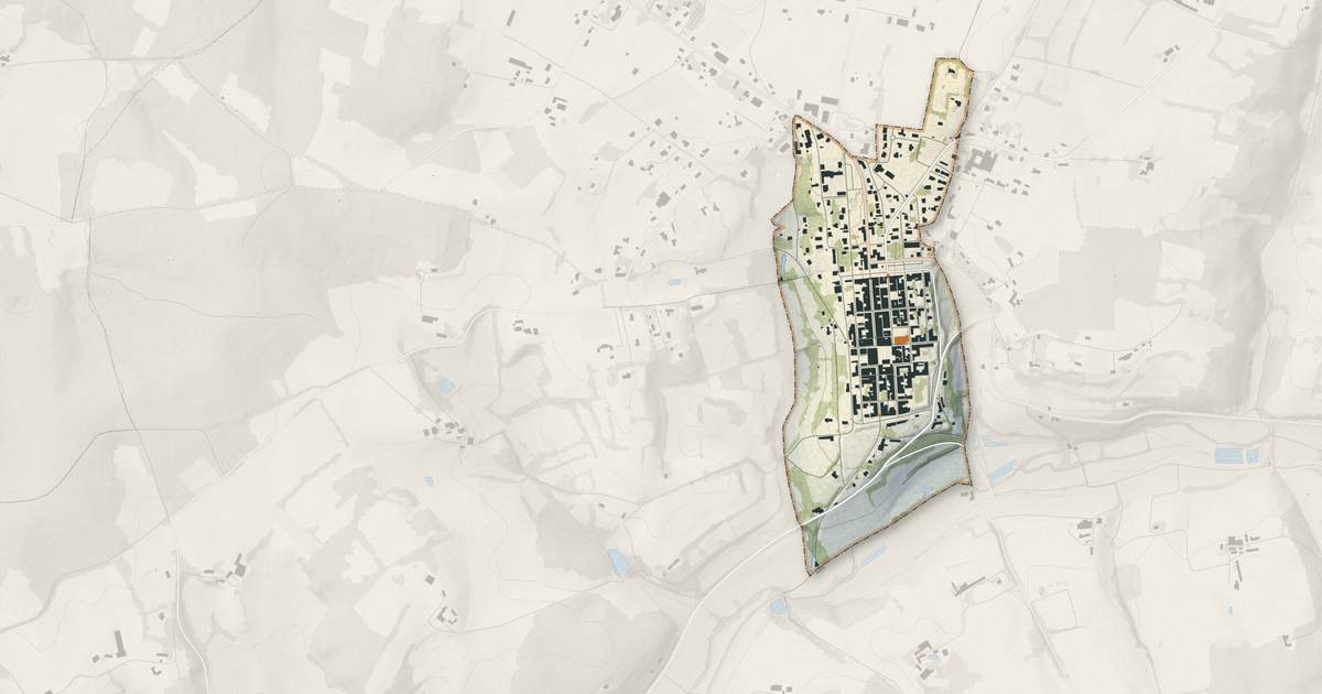 Portrait cartographique de Monpazier : relief, eau, forêts, bâti et voies, calculés à partir des données de l'IGN