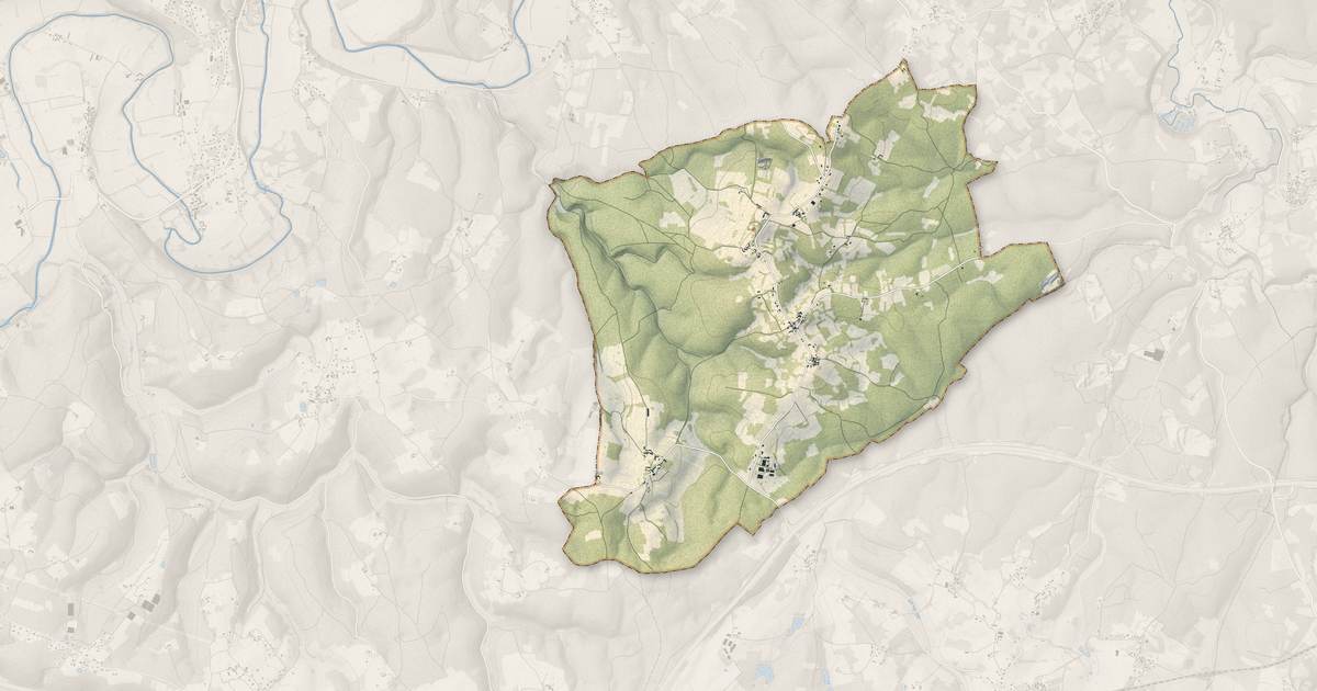 Portrait cartographique de Montagnac-d'Auberoche : relief, eau, forêts, bâti et voies, calculés à partir des données de l'IGN