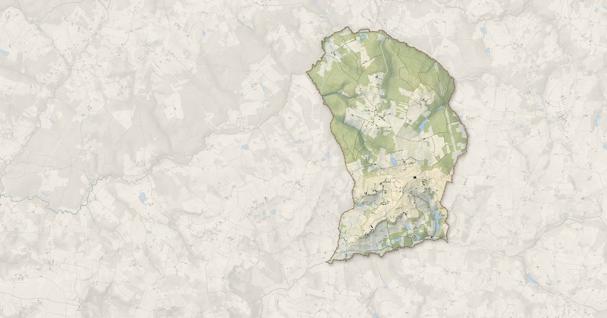 Portrait cartographique de Montazeau : relief, eau, forêts, bâti et voies, calculés à partir des données de l'IGN