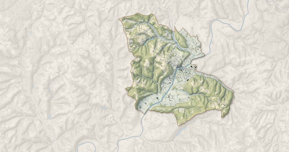 Portrait cartographique de Montignac-Lascaux : relief, eau, forêts, bâti et voies, calculés à partir des données de l'IGN
