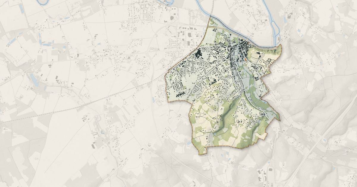 Portrait cartographique de Mussidan : relief, eau, forêts, bâti et voies, calculés à partir des données de l'IGN