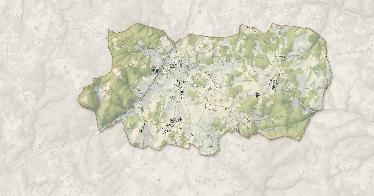 Portrait cartographique de Négrondes : relief, eau, forêts, bâti et voies, calculés à partir des données de l'IGN