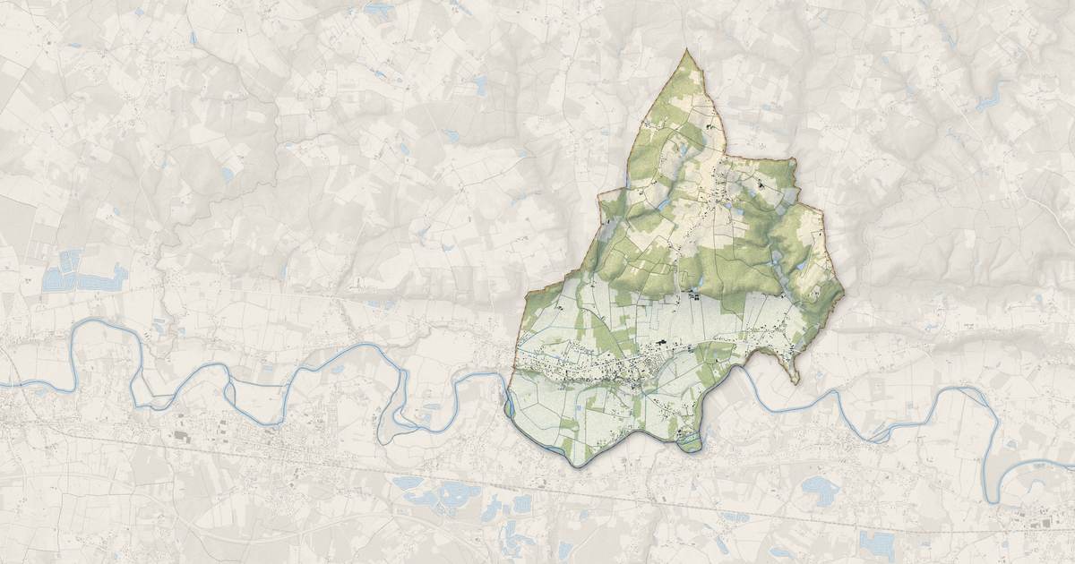 Portrait cartographique de Le Pizou : relief, eau, forêts, bâti et voies, calculés à partir des données de l'IGN