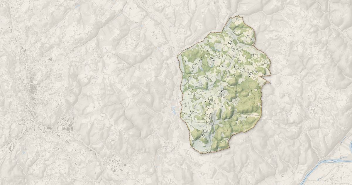 Portrait cartographique de Prats-de-Carlux : relief, eau, forêts, bâti et voies, calculés à partir des données de l'IGN