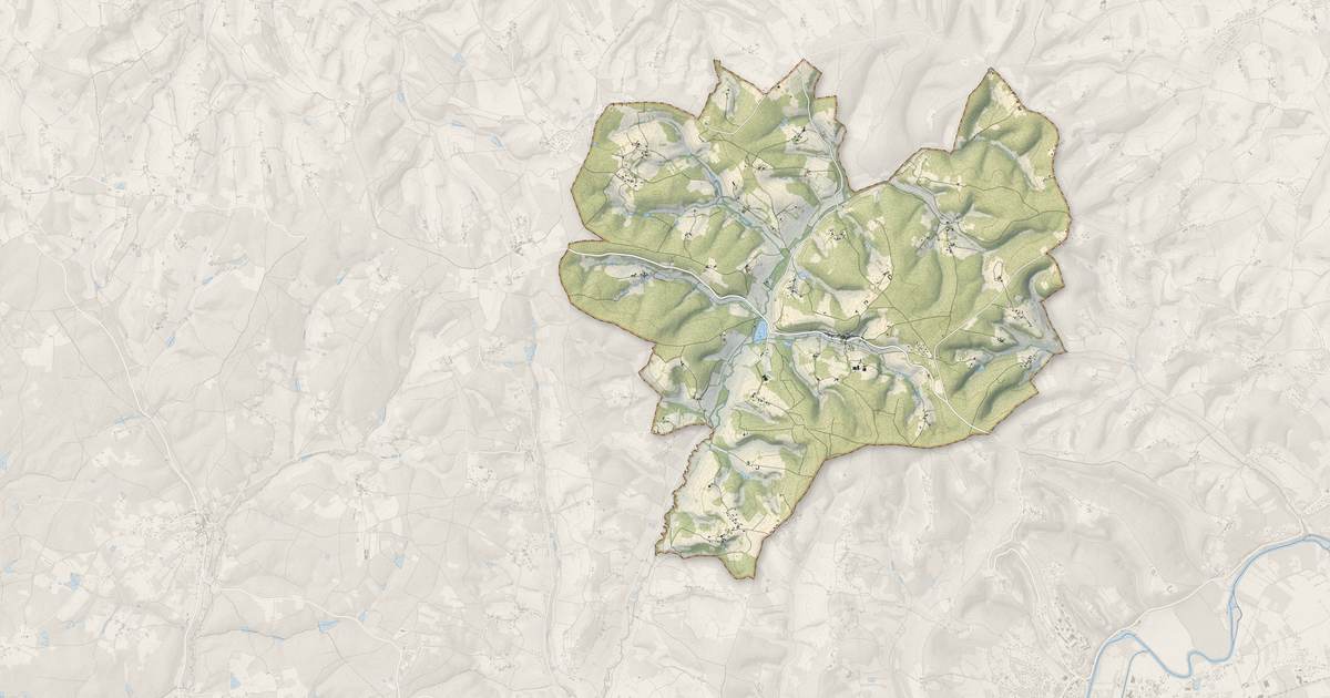 Portrait cartographique de Saint-Aquilin : relief, eau, forêts, bâti et voies, calculés à partir des données de l'IGN