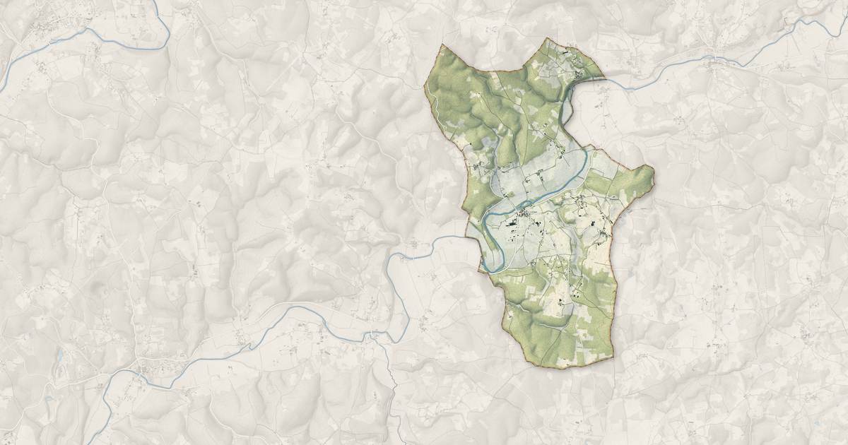 Portrait cartographique de Sainte-Eulalie-d'Ans : relief, eau, forêts, bâti et voies, calculés à partir des données de l'IGN