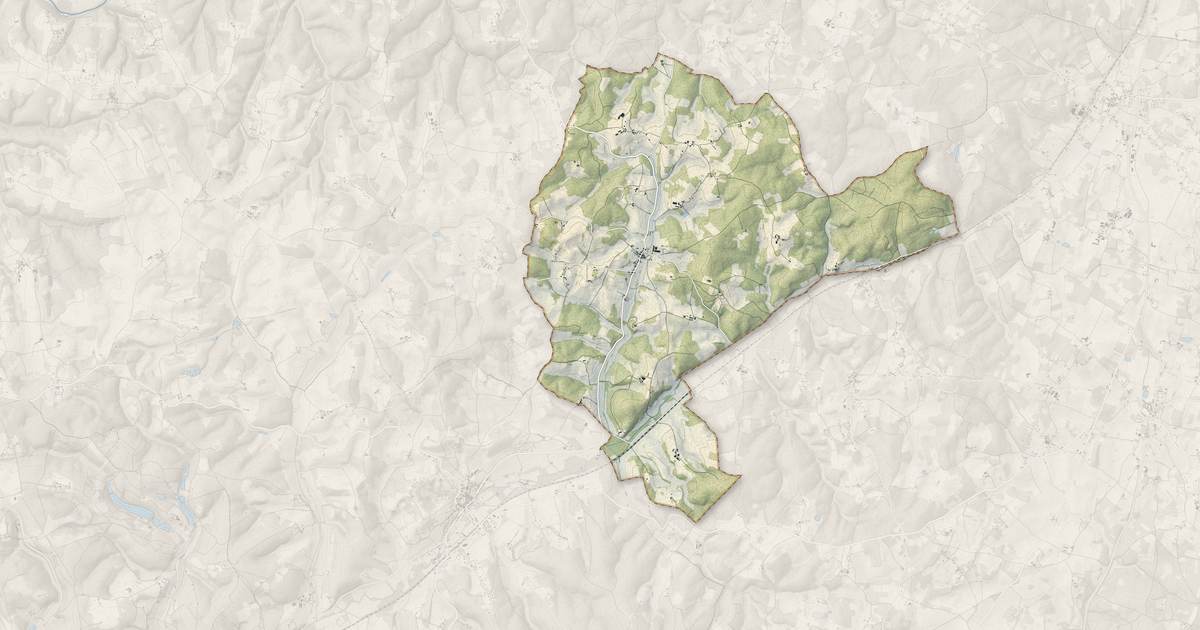 Portrait cartographique de Saint-Front-d'Alemps : relief, eau, forêts, bâti et voies, calculés à partir des données de l'IGN