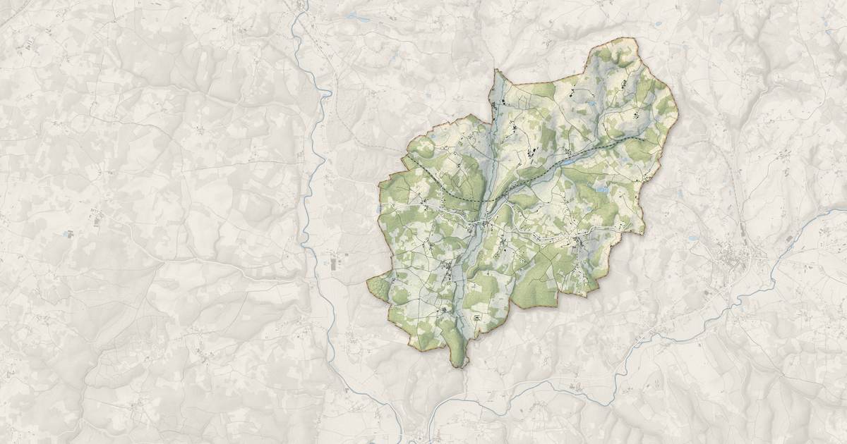 Portrait cartographique de Saint-Germain-des-Prés : relief, eau, forêts, bâti et voies, calculés à partir des données de l'IGN