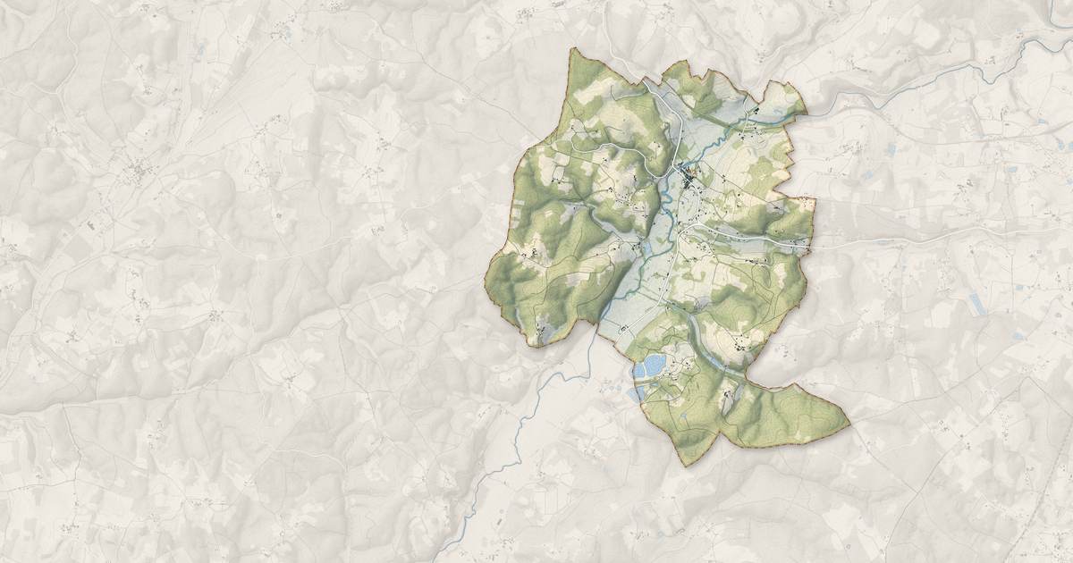 Portrait cartographique de Saint-Jean-de-Côle : relief, eau, forêts, bâti et voies, calculés à partir des données de l'IGN
