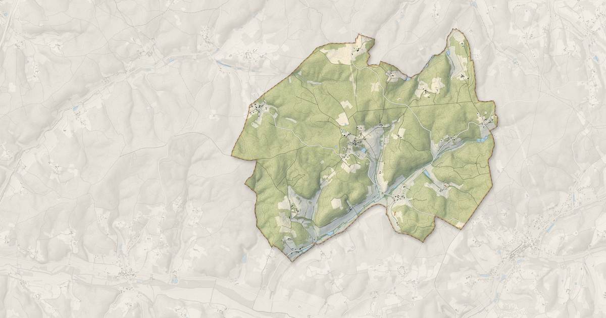 Portrait cartographique de Saint-Jean-d'Estissac : relief, eau, forêts, bâti et voies, calculés à partir des données de l'IGN