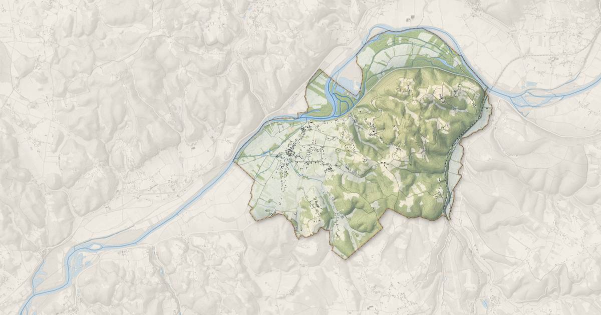 Portrait cartographique de Saint-Julien-de-Lampon : relief, eau, forêts, bâti et voies, calculés à partir des données de l'IGN