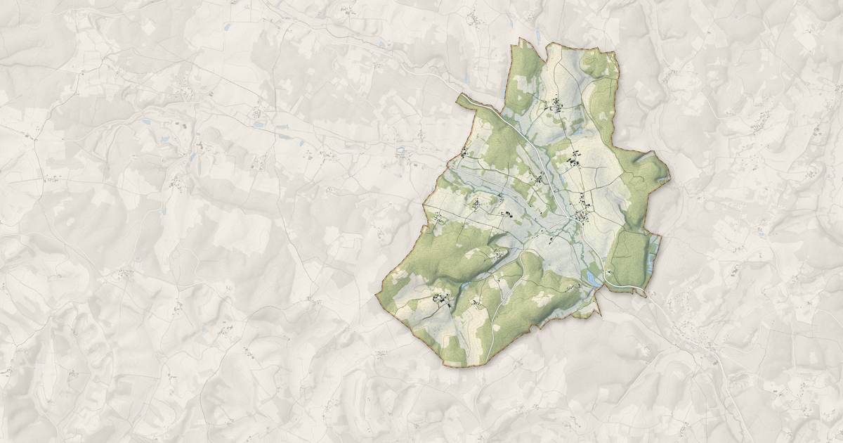 Portrait cartographique de Saint-Just : relief, eau, forêts, bâti et voies, calculés à partir des données de l'IGN
