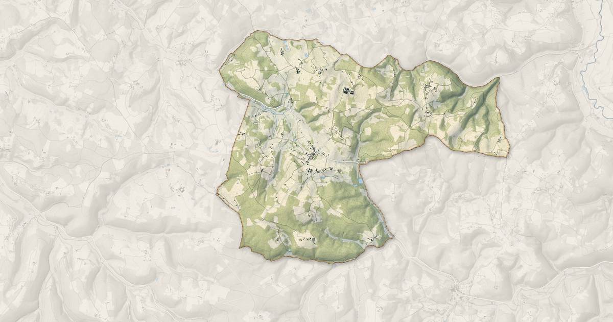 Portrait cartographique de Saint-Laurent-la-Vallée : relief, eau, forêts, bâti et voies, calculés à partir des données de l'IGN