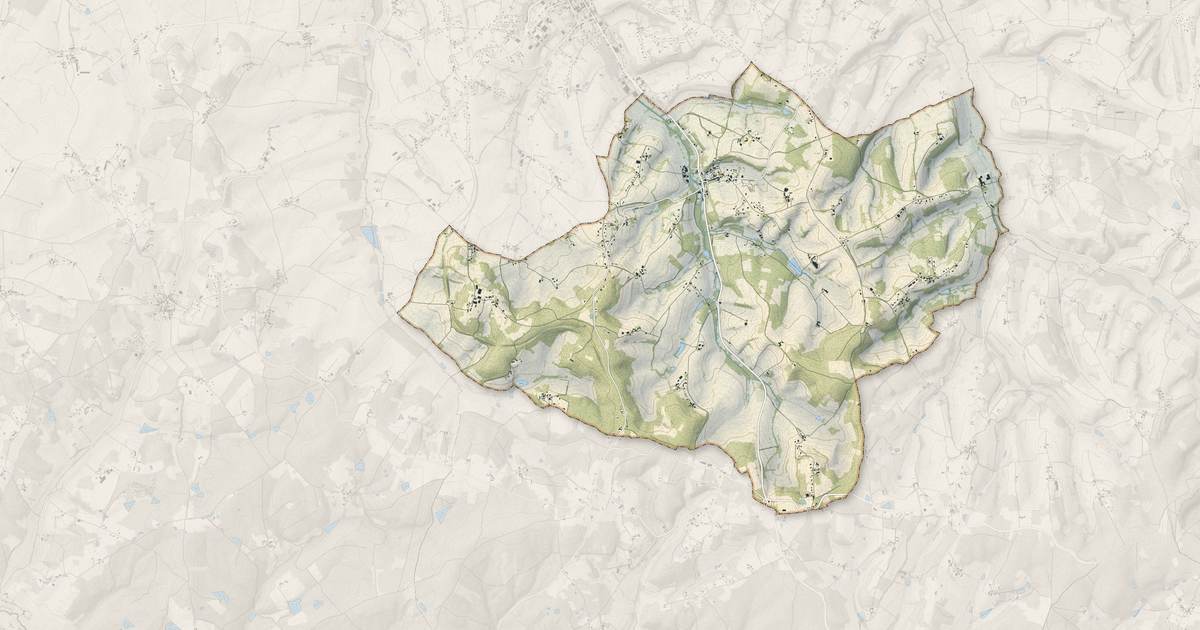 Portrait cartographique de Saint-Martin-de-Ribérac : relief, eau, forêts, bâti et voies, calculés à partir des données de l'IGN