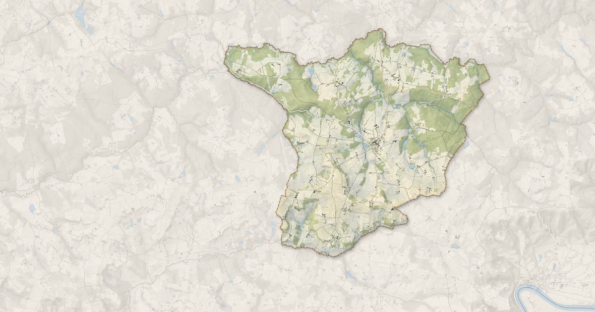 Portrait cartographique de Saint-Méard-de-Gurçon : relief, eau, forêts, bâti et voies, calculés à partir des données de l'IGN