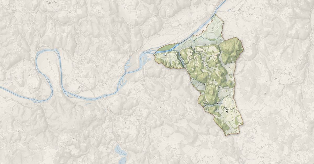 Portrait cartographique de Sainte-Mondane : relief, eau, forêts, bâti et voies, calculés à partir des données de l'IGN