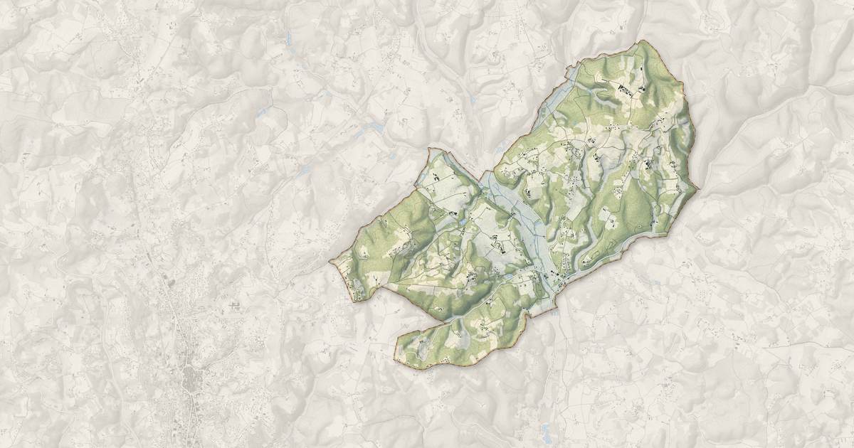 Portrait cartographique de Sainte-Nathalène : relief, eau, forêts, bâti et voies, calculés à partir des données de l'IGN