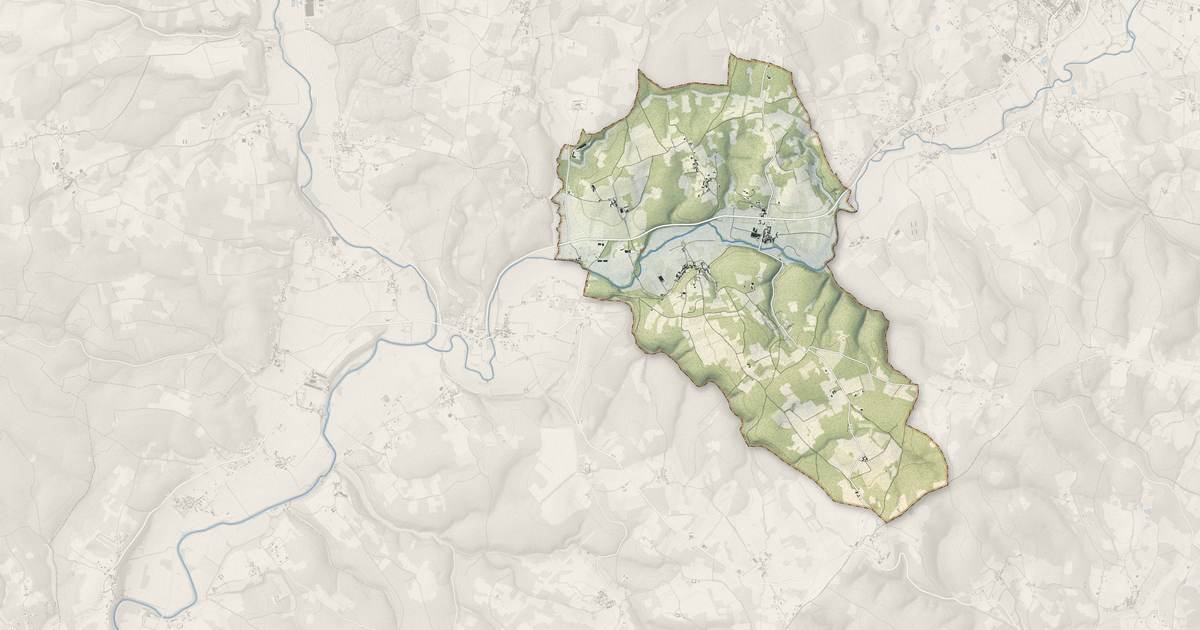 Portrait cartographique de Saint-Pantaly-d'Excideuil : relief, eau, forêts, bâti et voies, calculés à partir des données de l'IGN