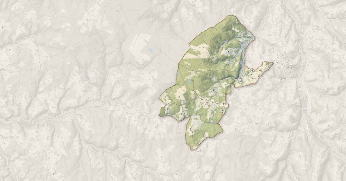 Portrait cartographique de Saint-Pardoux-et-Vielvic : relief, eau, forêts, bâti et voies, calculés à partir des données de l'IGN