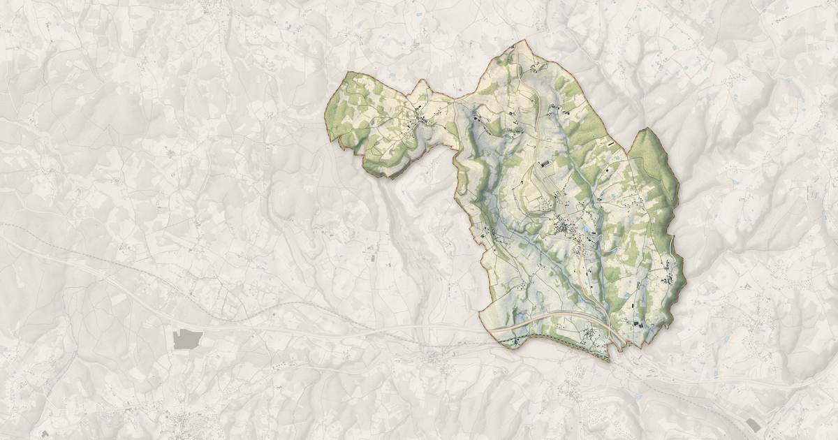 Portrait cartographique de Saint-Rabier : relief, eau, forêts, bâti et voies, calculés à partir des données de l'IGN