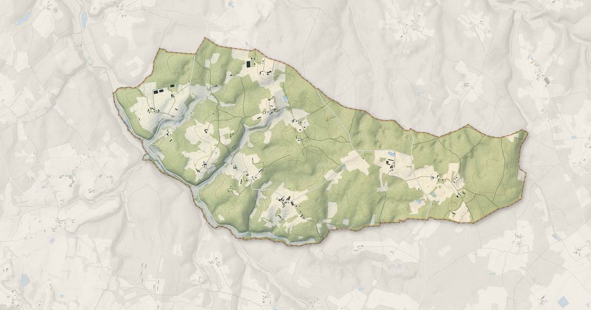 Portrait cartographique de Saint-Romain-de-Monpazier : relief, eau, forêts, bâti et voies, calculés à partir des données de l'IGN