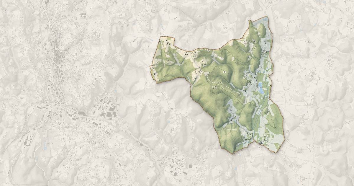Portrait cartographique de Saint-Vincent-le-Paluel : relief, eau, forêts, bâti et voies, calculés à partir des données de l'IGN