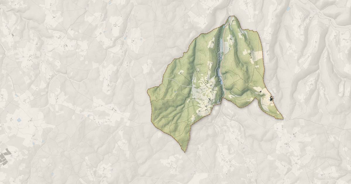 Portrait cartographique de Salles-de-Belvès : relief, eau, forêts, bâti et voies, calculés à partir des données de l'IGN