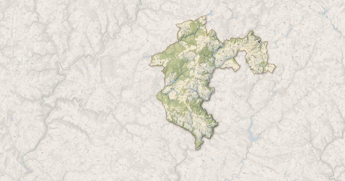 Portrait cartographique de Sarlande : relief, eau, forêts, bâti et voies, calculés à partir des données de l'IGN