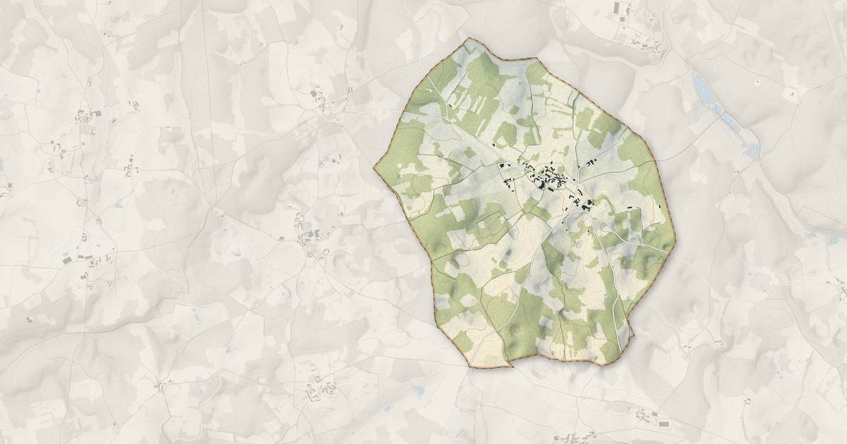 Portrait cartographique de Temple-Laguyon : relief, eau, forêts, bâti et voies, calculés à partir des données de l'IGN