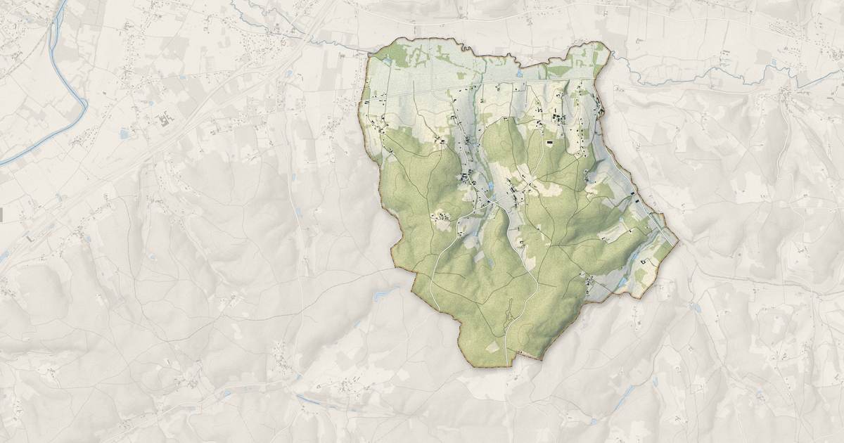 Portrait cartographique de Vallereuil : relief, eau, forêts, bâti et voies, calculés à partir des données de l'IGN