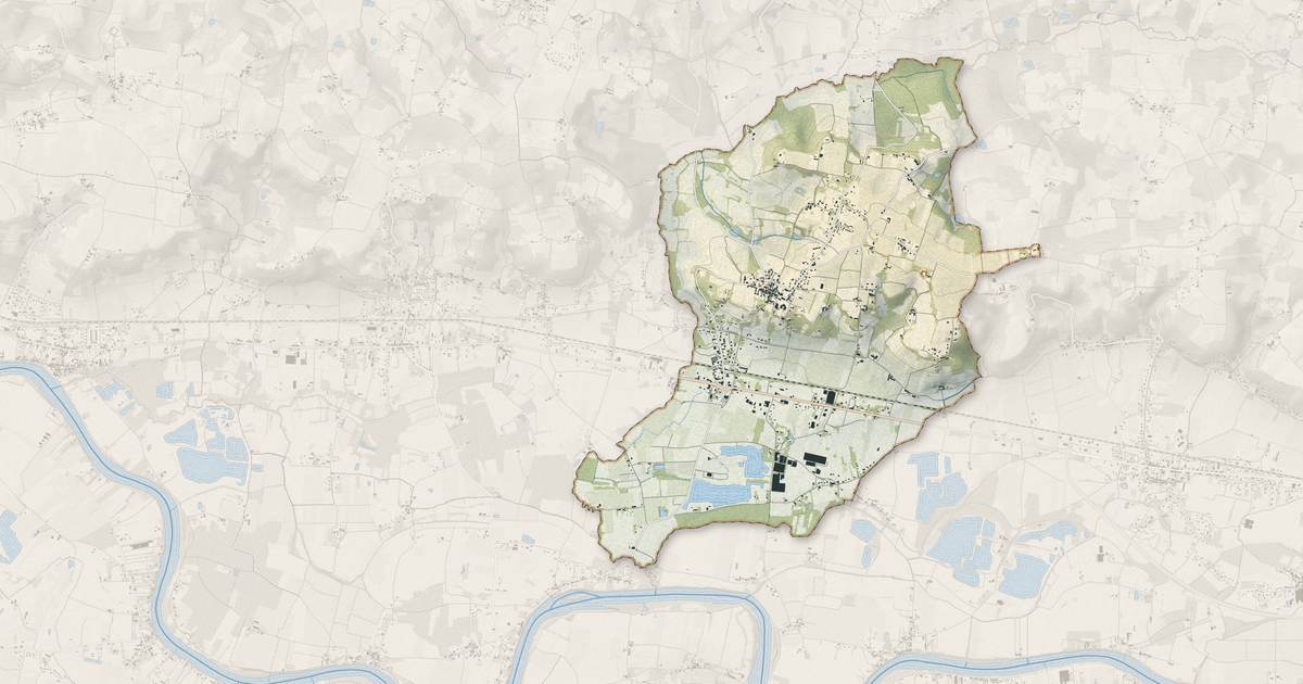 Portrait cartographique de Vélines : relief, eau, forêts, bâti et voies, calculés à partir des données de l'IGN