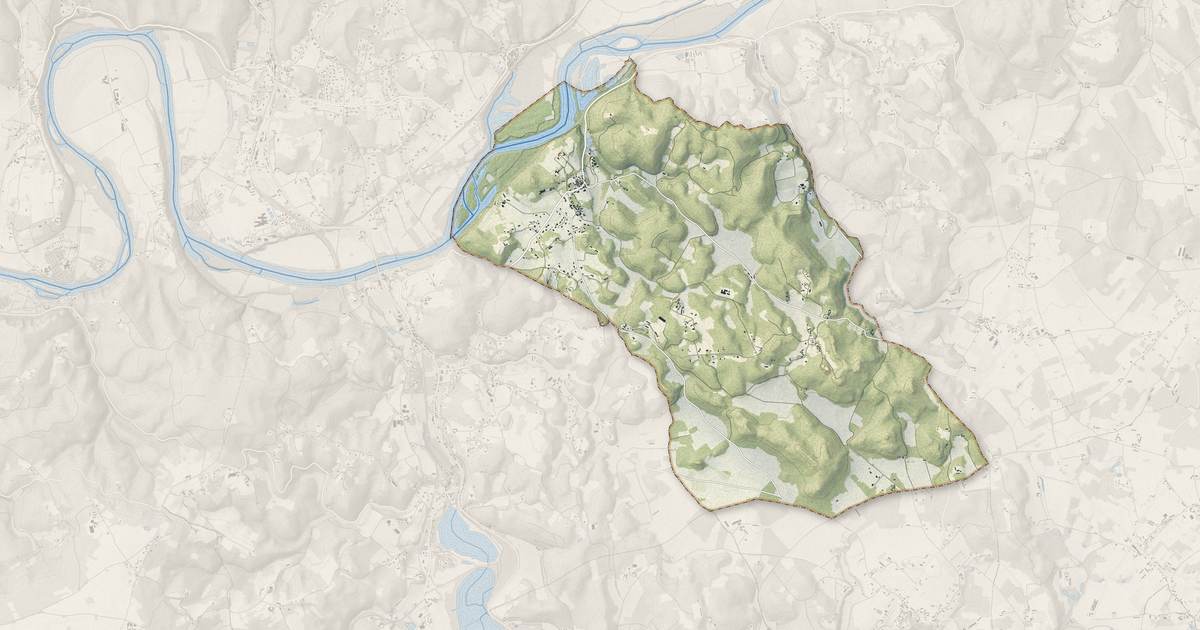 Portrait cartographique de Veyrignac : relief, eau, forêts, bâti et voies, calculés à partir des données de l'IGN