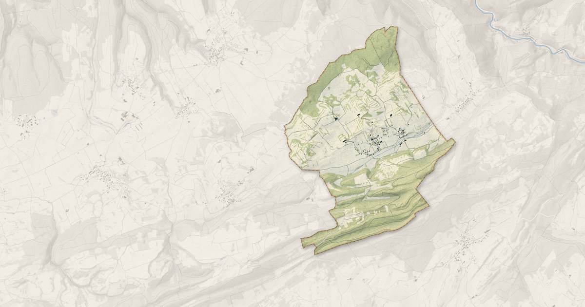Portrait cartographique de Amathay-Vésigneux : relief, eau, forêts, bâti et voies, calculés à partir des données de l'IGN