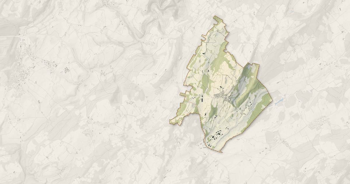 Portrait cartographique de Le Bélieu : relief, eau, forêts, bâti et voies, calculés à partir des données de l'IGN