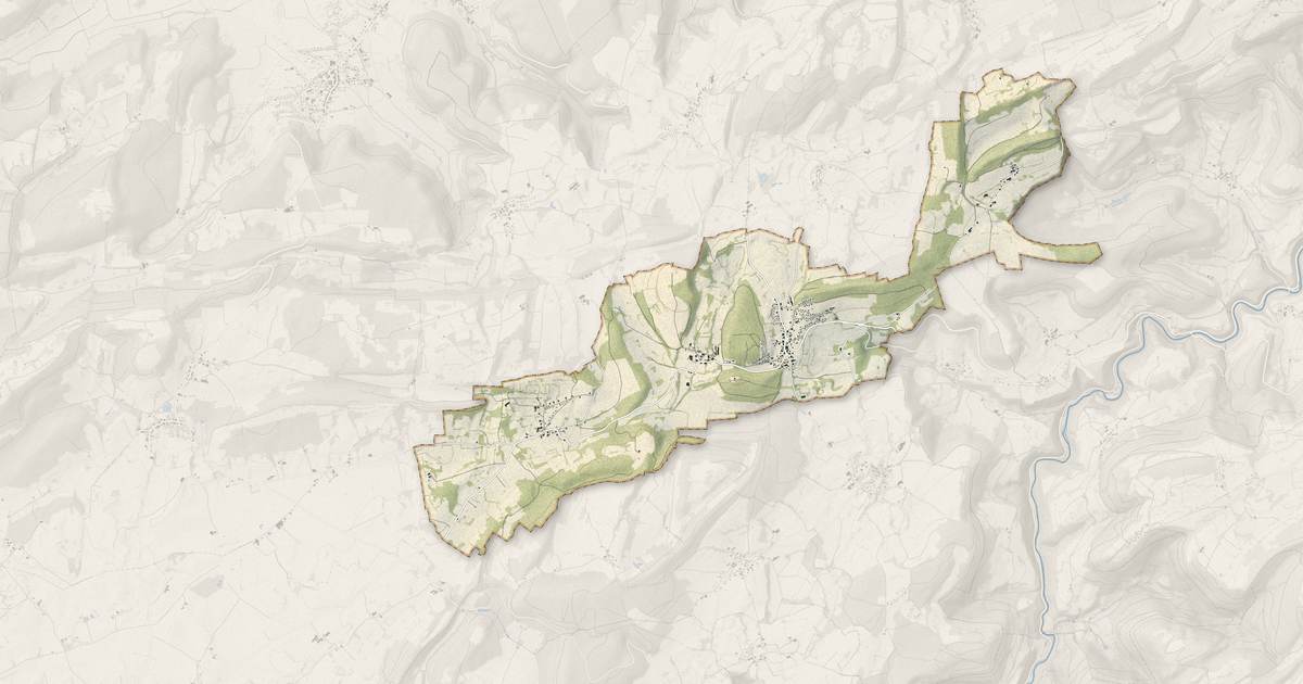 Portrait cartographique de Belleherbe : relief, eau, forêts, bâti et voies, calculés à partir des données de l'IGN
