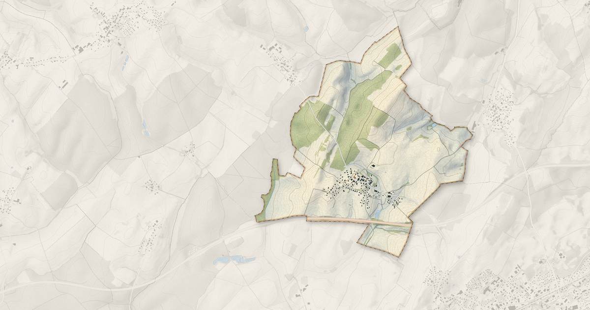 Portrait cartographique de Berthelange : relief, eau, forêts, bâti et voies, calculés à partir des données de l'IGN