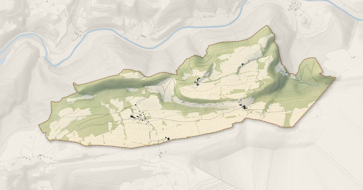 Portrait cartographique de Burnevillers : relief, eau, forêts, bâti et voies, calculés à partir des données de l'IGN