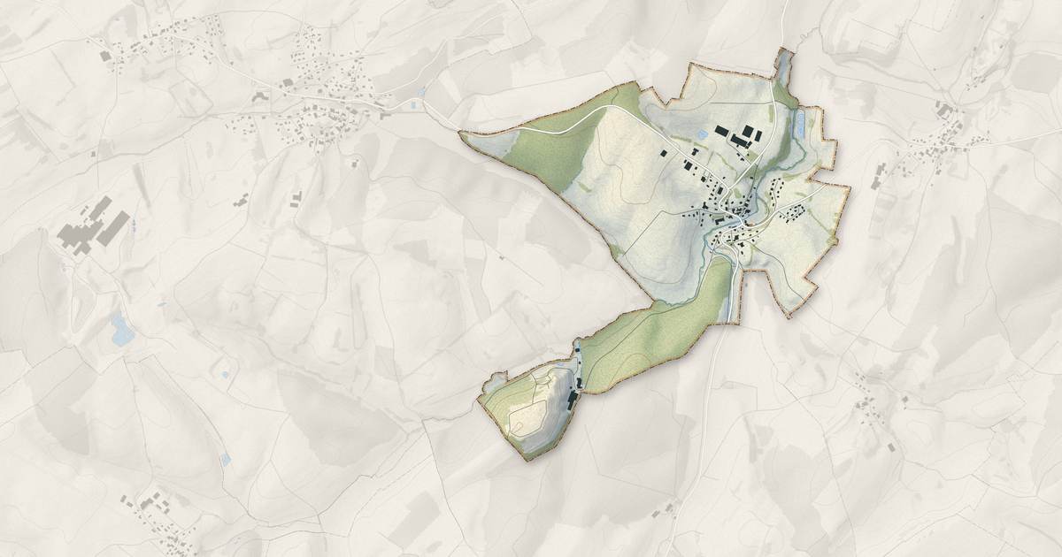 Portrait cartographique de Corcelles-Ferrières : relief, eau, forêts, bâti et voies, calculés à partir des données de l'IGN