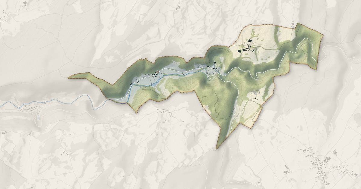 Portrait cartographique de Cusance : relief, eau, forêts, bâti et voies, calculés à partir des données de l'IGN