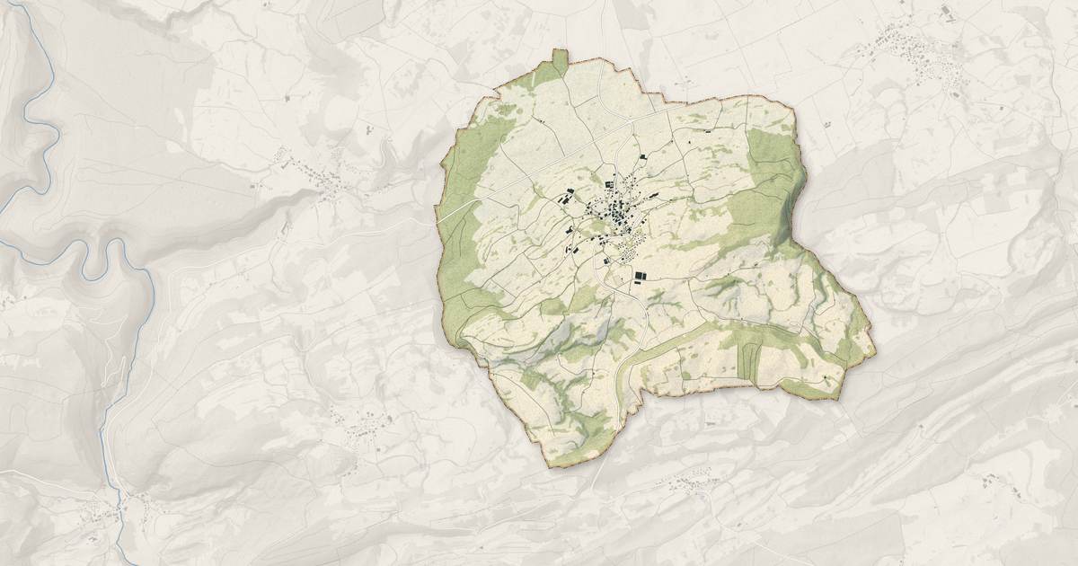Portrait cartographique de Déservillers : relief, eau, forêts, bâti et voies, calculés à partir des données de l'IGN