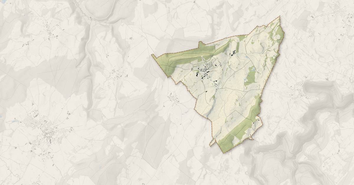 Portrait cartographique de Domprel : relief, eau, forêts, bâti et voies, calculés à partir des données de l'IGN