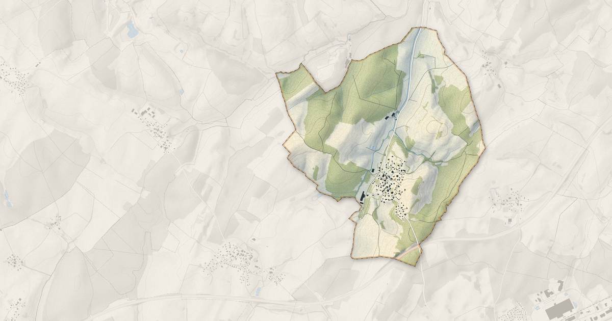 Portrait cartographique de Ferrières-les-Bois : relief, eau, forêts, bâti et voies, calculés à partir des données de l'IGN