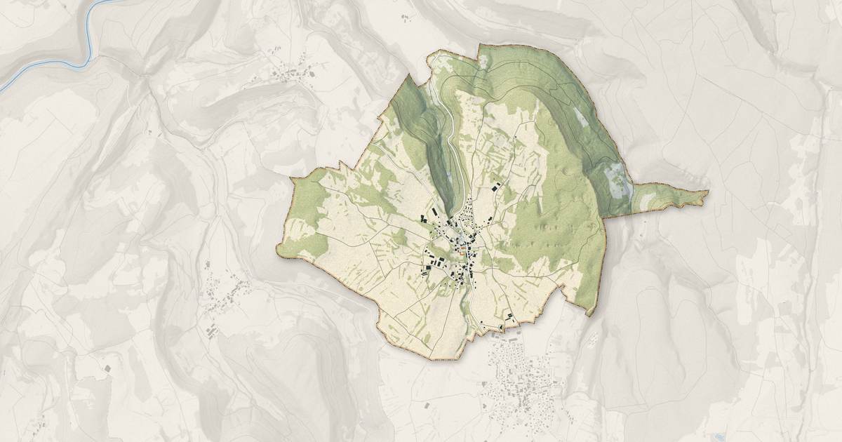 Portrait cartographique de Fertans : relief, eau, forêts, bâti et voies, calculés à partir des données de l'IGN