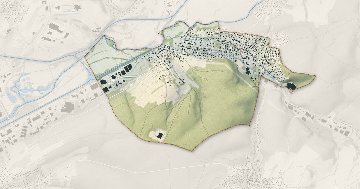 Portrait cartographique de Fesches-le-Châtel : relief, eau, forêts, bâti et voies, calculés à partir des données de l'IGN