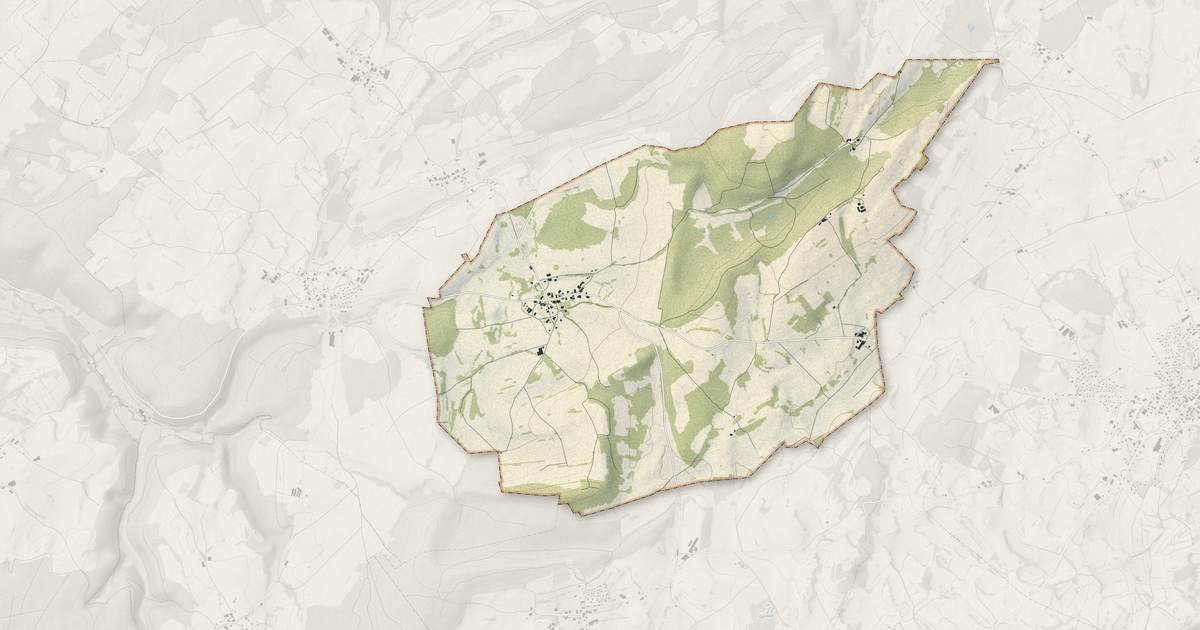 Portrait cartographique de Germéfontaine : relief, eau, forêts, bâti et voies, calculés à partir des données de l'IGN