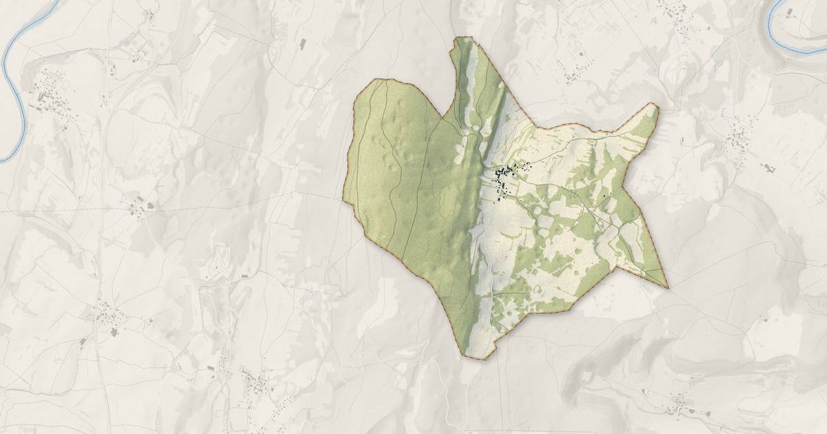 Portrait cartographique de Goux-sous-Landet : relief, eau, forêts, bâti et voies, calculés à partir des données de l'IGN
