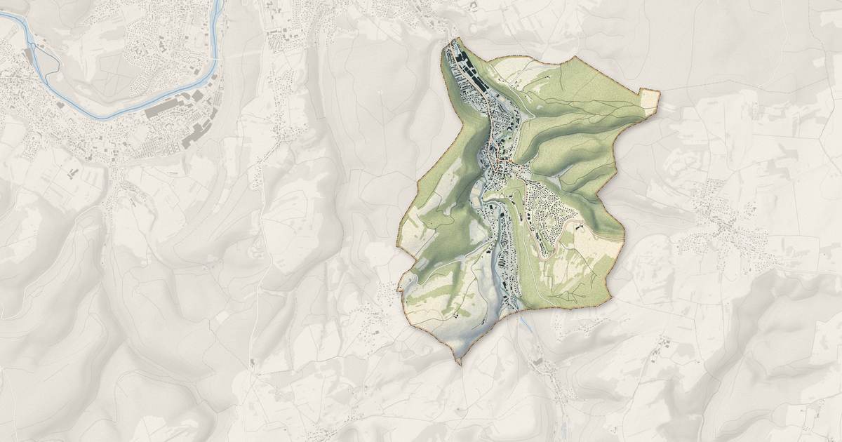 Portrait cartographique de Hérimoncourt : relief, eau, forêts, bâti et voies, calculés à partir des données de l'IGN