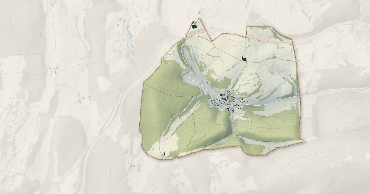 Portrait cartographique de L'Hôpital-Saint-Lieffroy : relief, eau, forêts, bâti et voies, calculés à partir des données de l'IGN